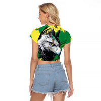 Senegal Raglan Cropped T Shirt with Bold Eagle Graphic and Brushstroke Flag Colors Design - Wonder Print Shop
