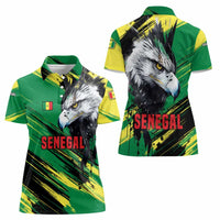 Senegal Women Polo Shirt with Bold Eagle Graphic and Brushstroke Flag Colors Design - Wonder Print Shop