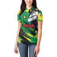 Senegal Women Polo Shirt with Bold Eagle Graphic and Brushstroke Flag Colors Design - Wonder Print Shop