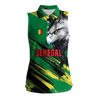 Senegal Women Sleeveless Polo Shirt with Bold Eagle Graphic and Brushstroke Flag Colors Design - Wonder Print Shop