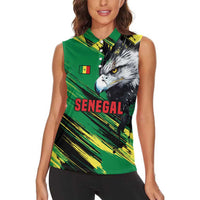 Senegal Women Sleeveless Polo Shirt with Bold Eagle Graphic and Brushstroke Flag Colors Design - Wonder Print Shop