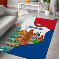 Netherlands Amsterdam Area Rug with Colorful Canal Houses and National Flag Design - Wonder Print Shop