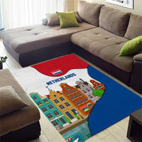 Netherlands Amsterdam Area Rug with Colorful Canal Houses and National Flag Design - Wonder Print Shop