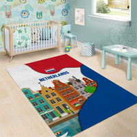 Netherlands Amsterdam Area Rug with Colorful Canal Houses and National Flag Design - Wonder Print Shop