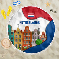 Netherlands Amsterdam Beach Blanket with Colorful Canal Houses and National Flag Design - Wonder Print Shop