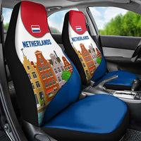 Netherlands Amsterdam Car Seat Cover with Colorful Canal Houses and National Flag Design - Wonder Print Shop