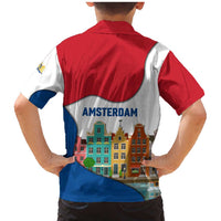 Netherlands Amsterdam Family Matching Mermaid Dress and Hawaiian Shirt with Colorful Canal Houses and National Flag Design - Wonder Print Shop