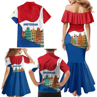 Netherlands Amsterdam Family Matching Mermaid Dress and Hawaiian Shirt with Colorful Canal Houses and National Flag Design - Wonder Print Shop