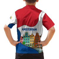 Netherlands Amsterdam Family Matching Off Shoulder Maxi Dress and Hawaiian Shirt with Colorful Canal Houses and National Flag Design - Wonder Print Shop