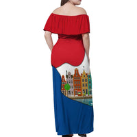 Netherlands Amsterdam Family Matching Off Shoulder Maxi Dress and Hawaiian Shirt with Colorful Canal Houses and National Flag Design - Wonder Print Shop