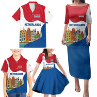 Netherlands Amsterdam Family Matching Puletasi and Hawaiian Shirt with Colorful Canal Houses and National Flag Design - Wonder Print Shop