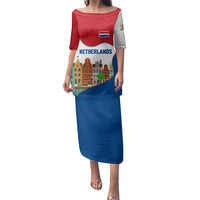 Netherlands Amsterdam Family Matching Puletasi and Hawaiian Shirt with Colorful Canal Houses and National Flag Design - Wonder Print Shop