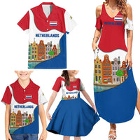 Netherlands Amsterdam Family Matching Summer Maxi Dress and Hawaiian Shirt with Colorful Canal Houses and National Flag Design - Wonder Print Shop