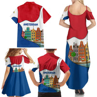 Netherlands Amsterdam Family Matching Summer Maxi Dress and Hawaiian Shirt with Colorful Canal Houses and National Flag Design - Wonder Print Shop
