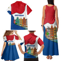 Netherlands Amsterdam Family Matching Tank Maxi Dress and Hawaiian Shirt with Colorful Canal Houses and National Flag Design - Wonder Print Shop