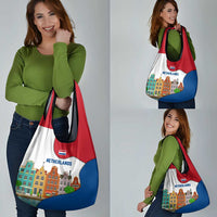Netherlands Amsterdam Grocery Bag with Colorful Canal Houses and National Flag Design - Wonder Print Shop