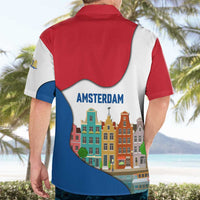 Netherlands Amsterdam Hawaiian Shirt with Colorful Canal Houses and National Flag Design - Wonder Print Shop