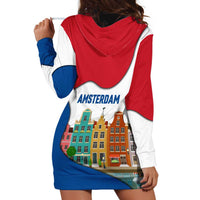 Netherlands Amsterdam Hoodie Dress with Colorful Canal Houses and National Flag Design - Wonder Print Shop