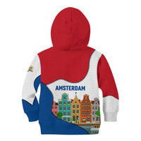 Netherlands Amsterdam Kid Hoodie with Colorful Canal Houses and National Flag Design - Wonder Print Shop