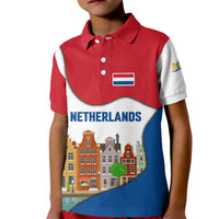 Netherlands Amsterdam Kid Polo Shirt with Colorful Canal Houses and National Flag Design - Wonder Print Shop