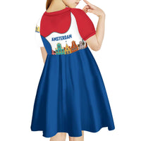 Netherlands Amsterdam Kid Short Sleeve Dress with Colorful Canal Houses and National Flag Design - Wonder Print Shop