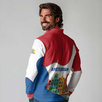 Netherlands Amsterdam Long Sleeve Polo Shirt with Colorful Canal Houses and National Flag Design - Wonder Print Shop