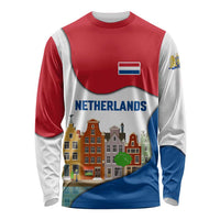 Netherlands Amsterdam Long Sleeve Shirt with Colorful Canal Houses and National Flag Design - Wonder Print Shop