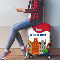 Netherlands Amsterdam Luggage Cover with Colorful Canal Houses and National Flag Design - Wonder Print Shop