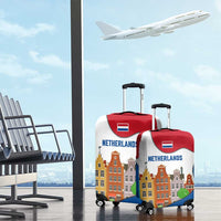 Netherlands Amsterdam Luggage Cover with Colorful Canal Houses and National Flag Design - Wonder Print Shop