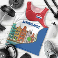 Netherlands Amsterdam Men Tank Top with Colorful Canal Houses and National Flag Design - Wonder Print Shop