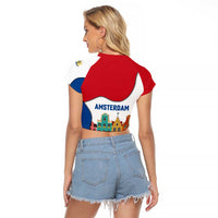 Netherlands Amsterdam Raglan Cropped T Shirt with Colorful Canal Houses and National Flag Design - Wonder Print Shop
