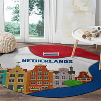 Netherlands Amsterdam Round Carpet with Colorful Canal Houses and National Flag Design - Wonder Print Shop