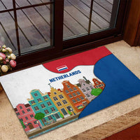 Netherlands Amsterdam Rubber Doormat with Colorful Canal Houses and National Flag Design - Wonder Print Shop
