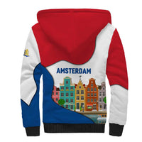 Netherlands Amsterdam Sherpa Hoodie with Colorful Canal Houses and National Flag Design - Wonder Print Shop