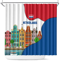 Netherlands Amsterdam Shower Curtain with Colorful Canal Houses and National Flag Design - Wonder Print Shop