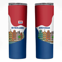 Netherlands Amsterdam Skinny Tumbler with Colorful Canal Houses and National Flag Design - Wonder Print Shop