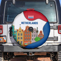 Netherlands Amsterdam Spare Tire Cover with Colorful Canal Houses and National Flag Design - Wonder Print Shop