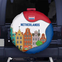 Netherlands Amsterdam Spare Tire Cover with Colorful Canal Houses and National Flag Design - Wonder Print Shop