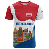 Netherlands Amsterdam T Shirt with Colorful Canal Houses and National Flag Design - Wonder Print Shop
