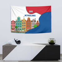 Netherlands Amsterdam Tapestry with Colorful Canal Houses and National Flag Design - Wonder Print Shop