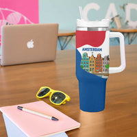 Netherlands Amsterdam Tumbler With Handle with Colorful Canal Houses and National Flag Design - Wonder Print Shop