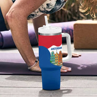 Netherlands Amsterdam Tumbler With Handle with Colorful Canal Houses and National Flag Design - Wonder Print Shop