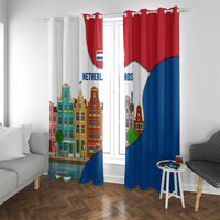 Netherlands Amsterdam Window Curtain with Colorful Canal Houses and National Flag Design - Wonder Print Shop