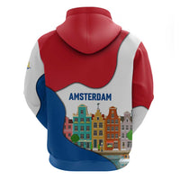 Netherlands Amsterdam Zip Hoodie with Colorful Canal Houses and National Flag Design - Wonder Print Shop