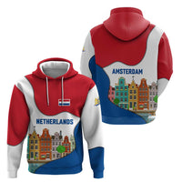 Netherlands Amsterdam Zip Hoodie with Colorful Canal Houses and National Flag Design - Wonder Print Shop