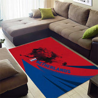 Netherlands Area Rug with Lion Graphic and Dutch Flag in Red and Blue Design - Wonder Print Shop