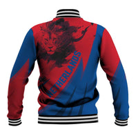 Netherlands Baseball Jacket with Lion Graphic and Dutch Flag in Red and Blue Design - Wonder Print Shop