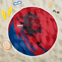 Netherlands Beach Blanket with Lion Graphic and Dutch Flag in Red and Blue Design - Wonder Print Shop