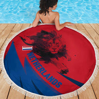 Netherlands Beach Blanket with Lion Graphic and Dutch Flag in Red and Blue Design - Wonder Print Shop
