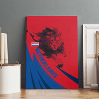 Netherlands Canvas Wall Art with Lion Graphic and Dutch Flag in Red and Blue Design - Wonder Print Shop